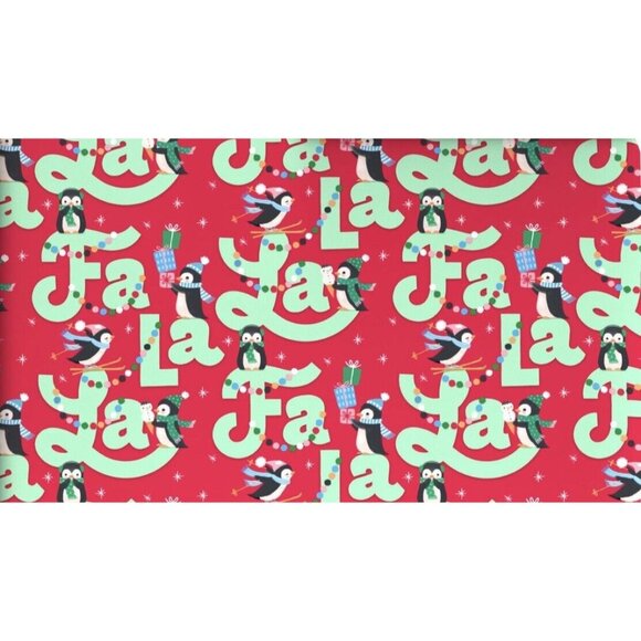 Hallmark Wrapping Paper Christmas Penguins Fa La La Red 35 sq ft Roll Holiday - Picture 1 of 4